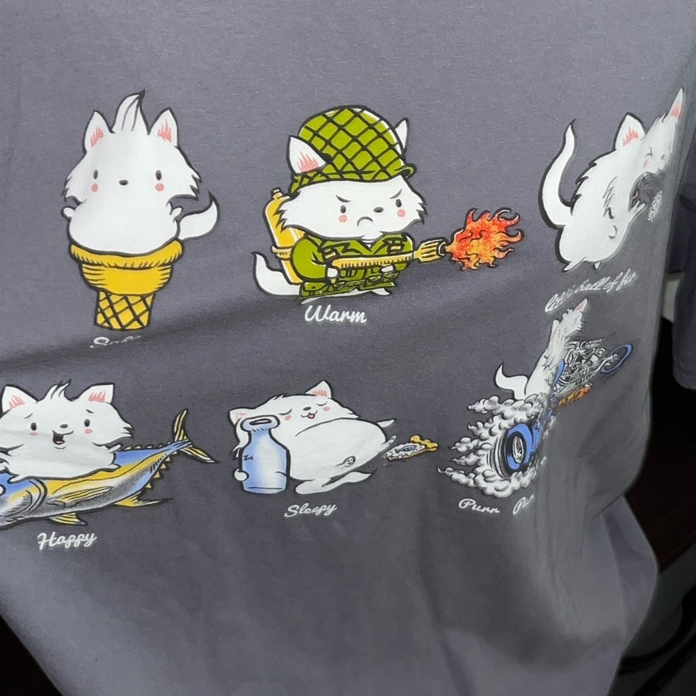 Gray Graphic T-Shirt with Cat Illustrations 2X - Picture 4 of 5